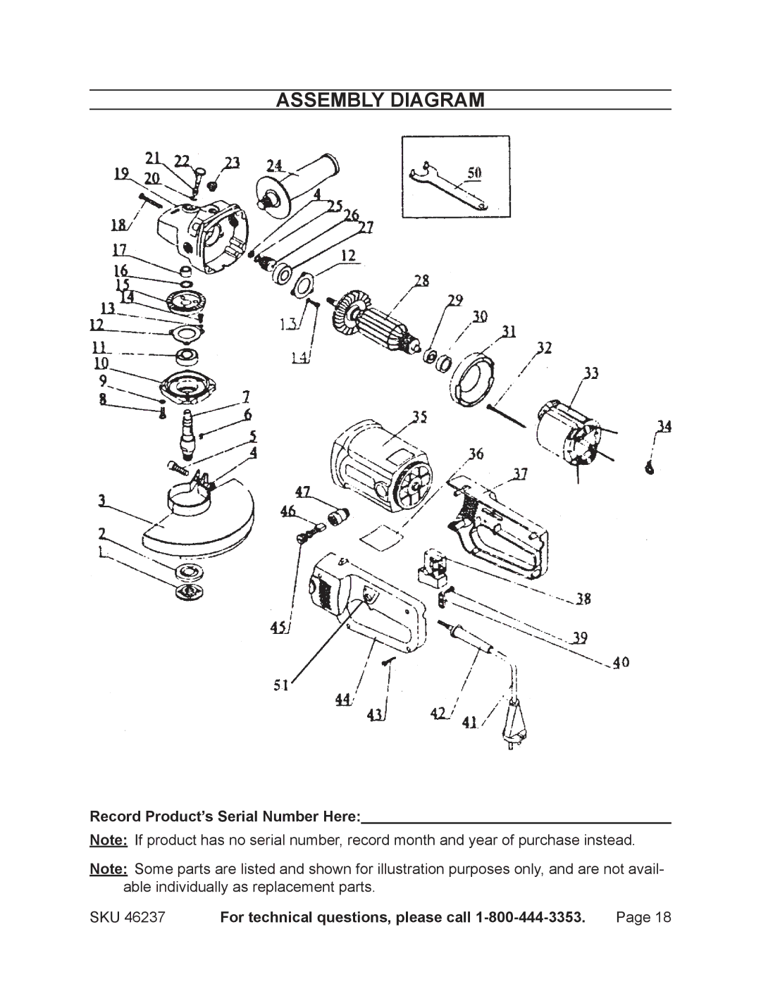 Harbor Freight Tools 46237 operating instructions Record Product’s Serial Number Here 