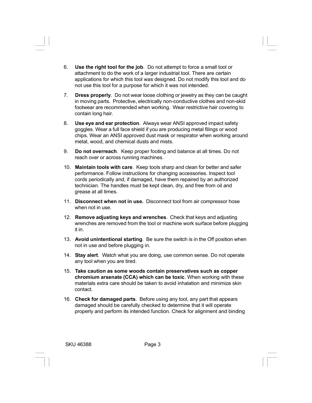 Harbor Freight Tools 46388 operating instructions 