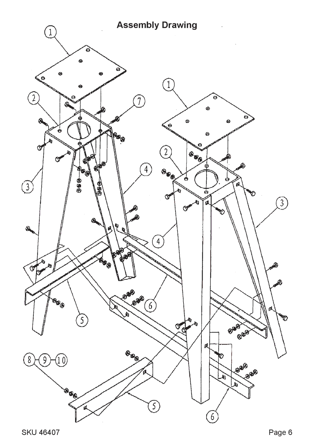 Harbor Freight Tools 46407 operating instructions Assembly Drawing 