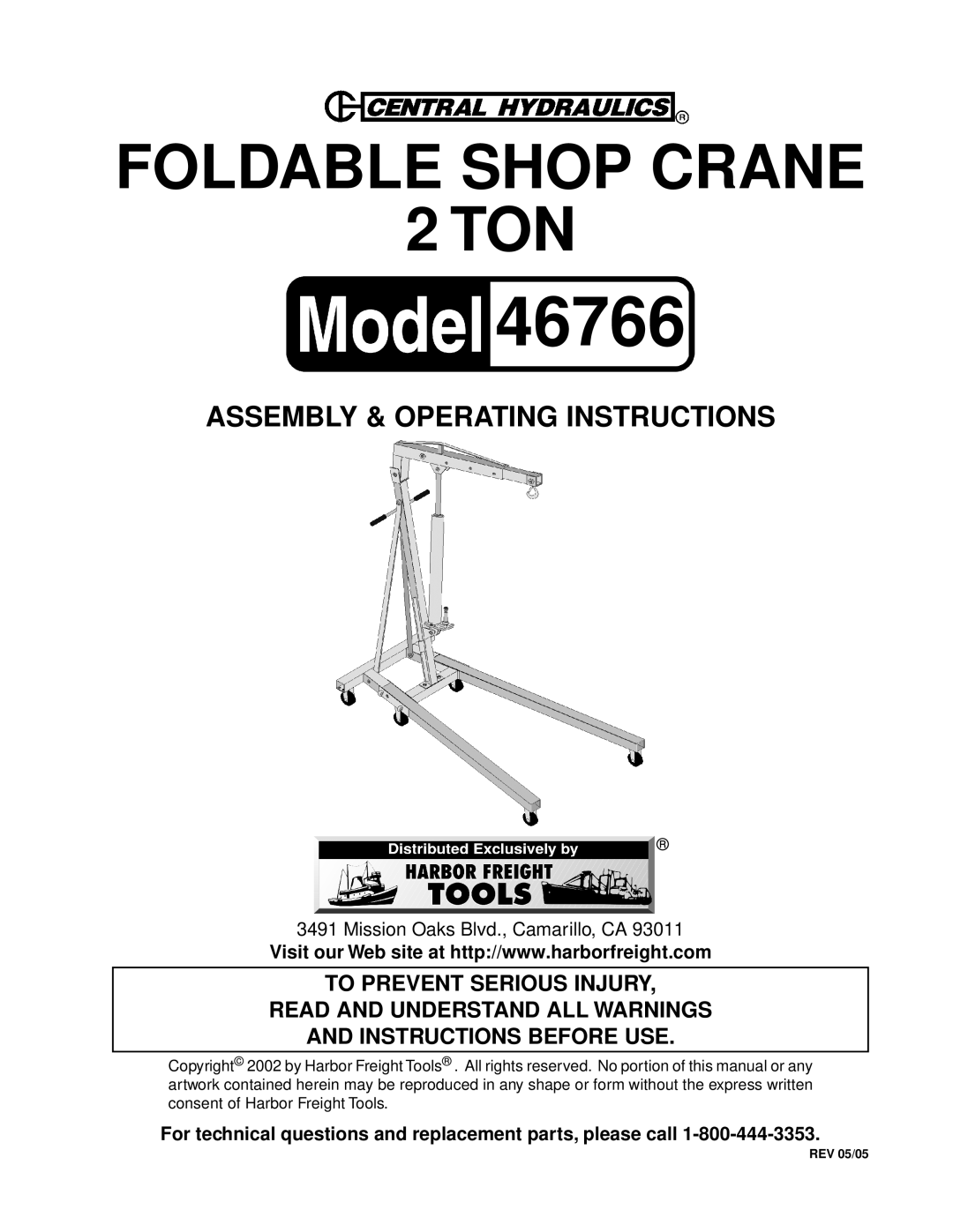 Harbor Freight Tools 46766 operating instructions 