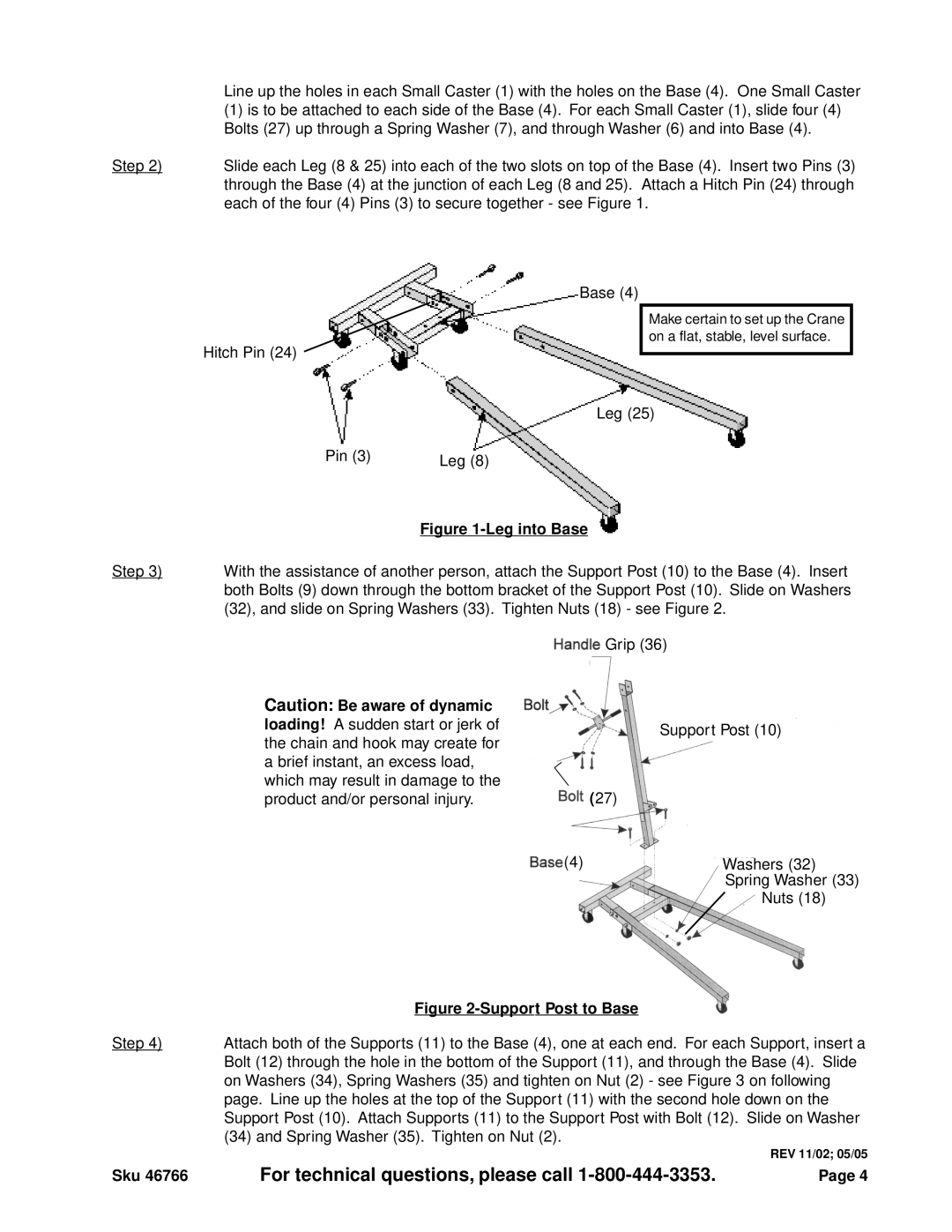 Harbor Freight Tools 46766 operating instructions Leg into Base 