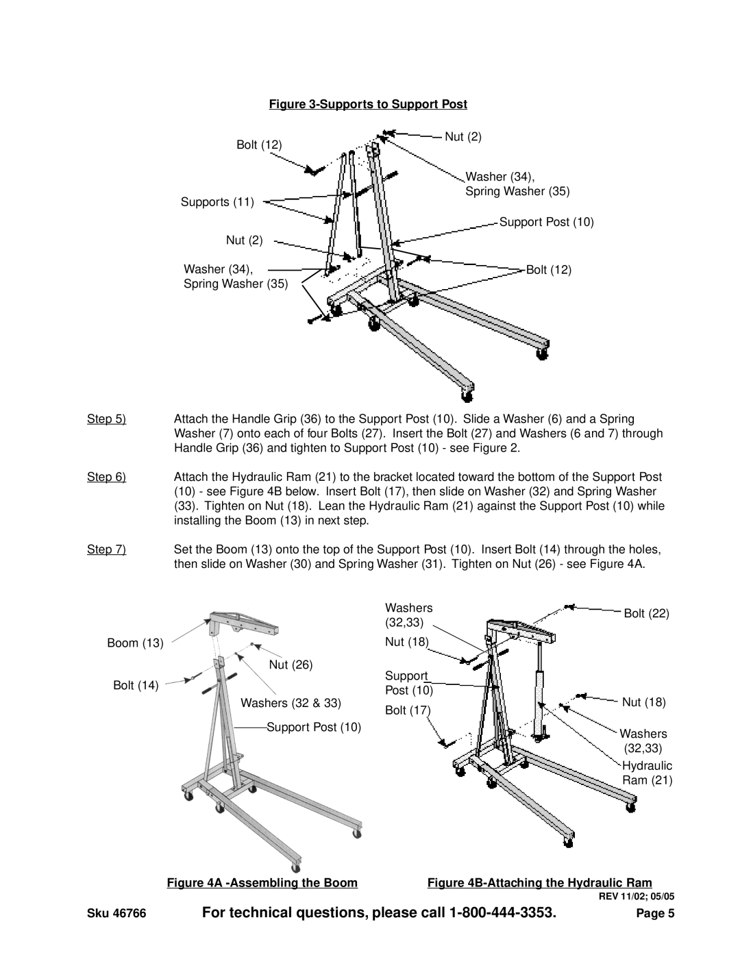 Harbor Freight Tools 46766 operating instructions Supports to Support Post 