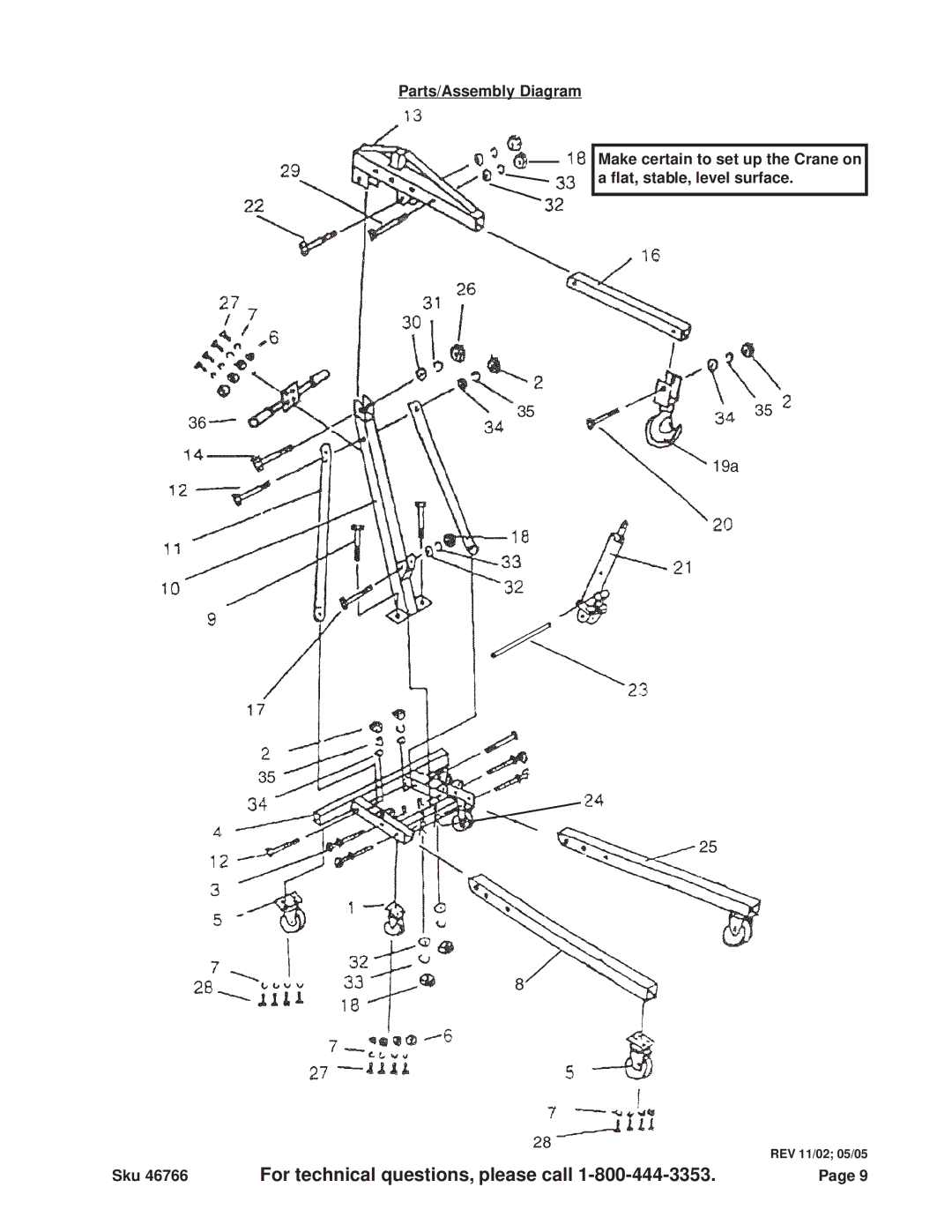 Harbor Freight Tools 46766 operating instructions For technical questions, please call 