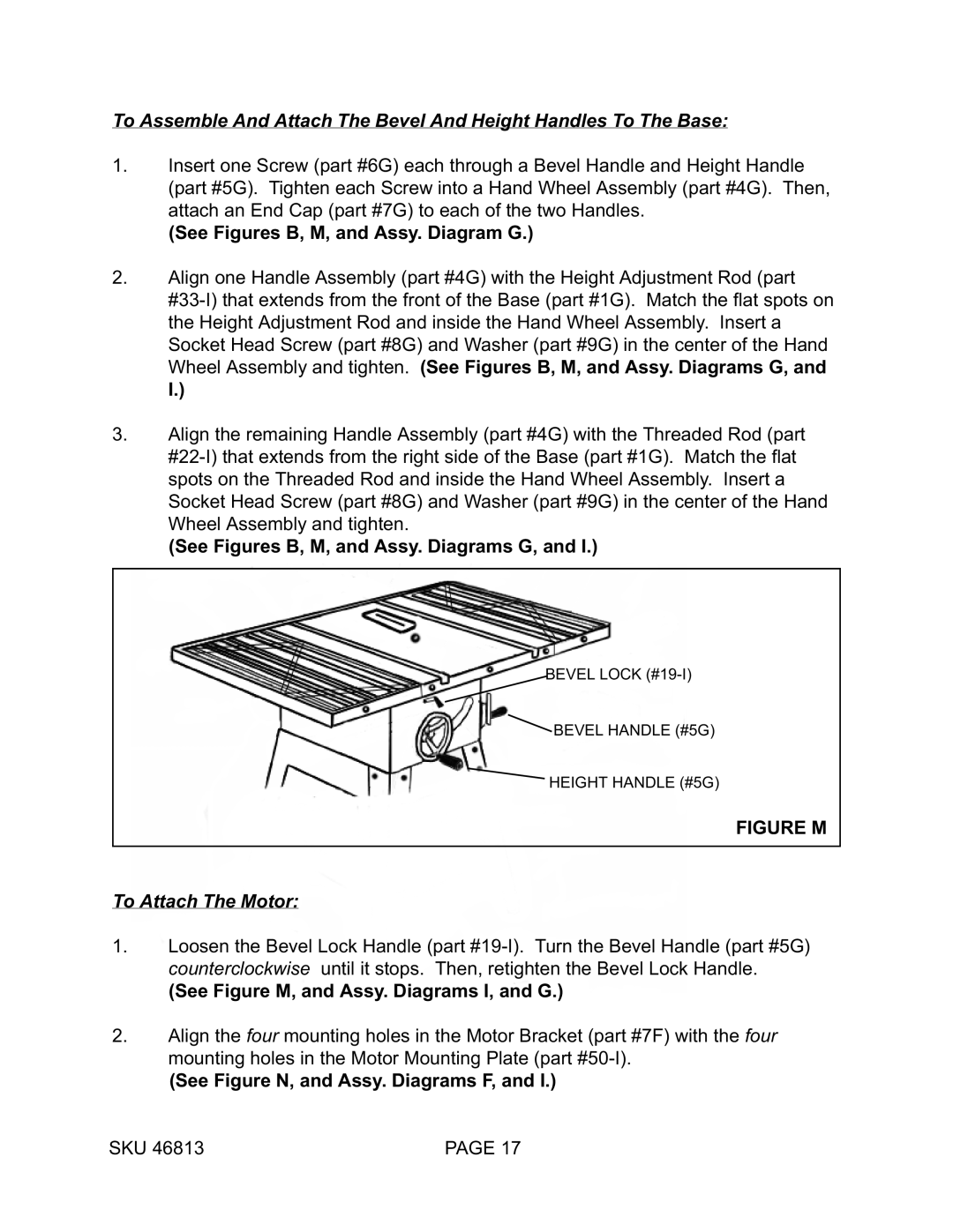 Harbor Freight Tools 46813 manual Figure M 