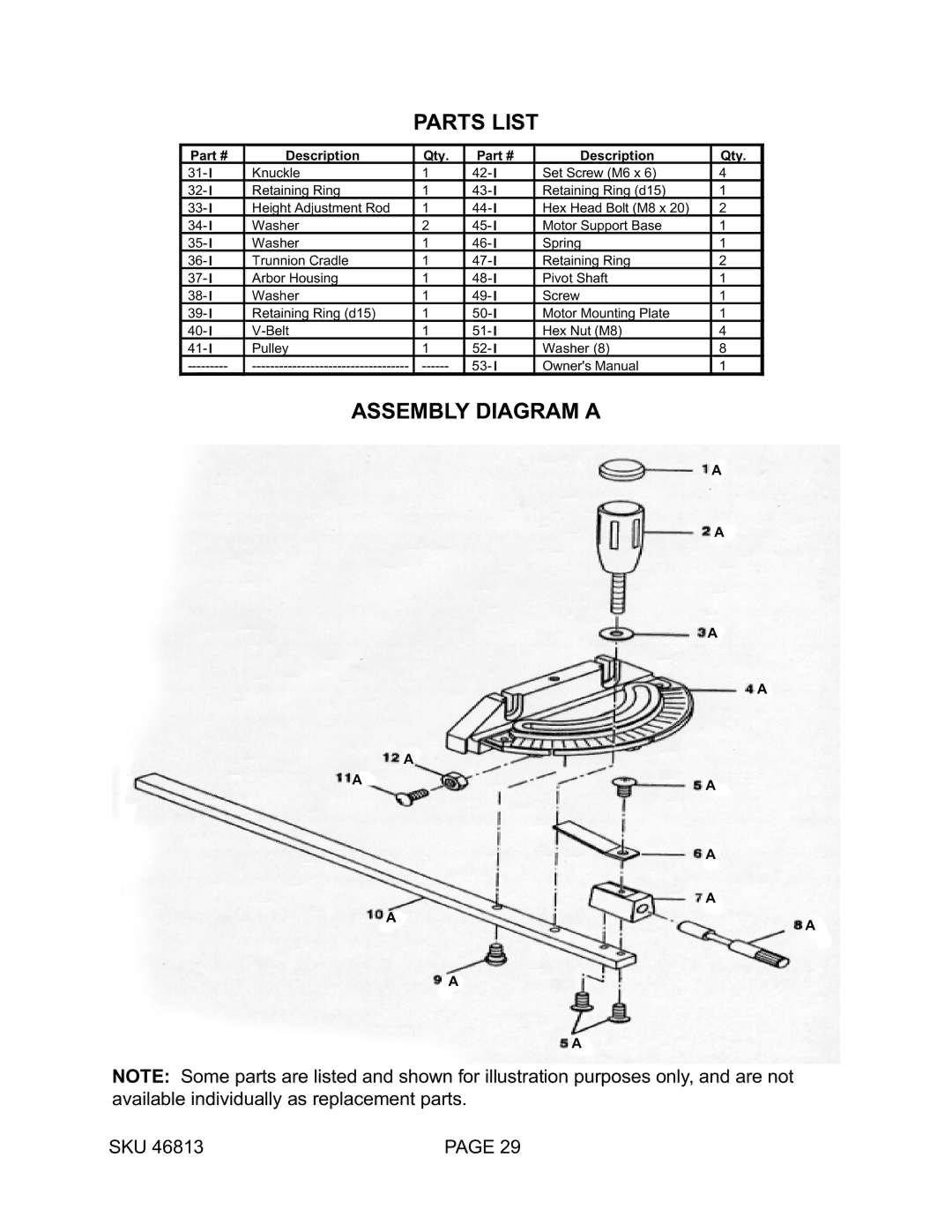 Harbor Freight Tools 46813 manual Parts List Assembly Diagram a 