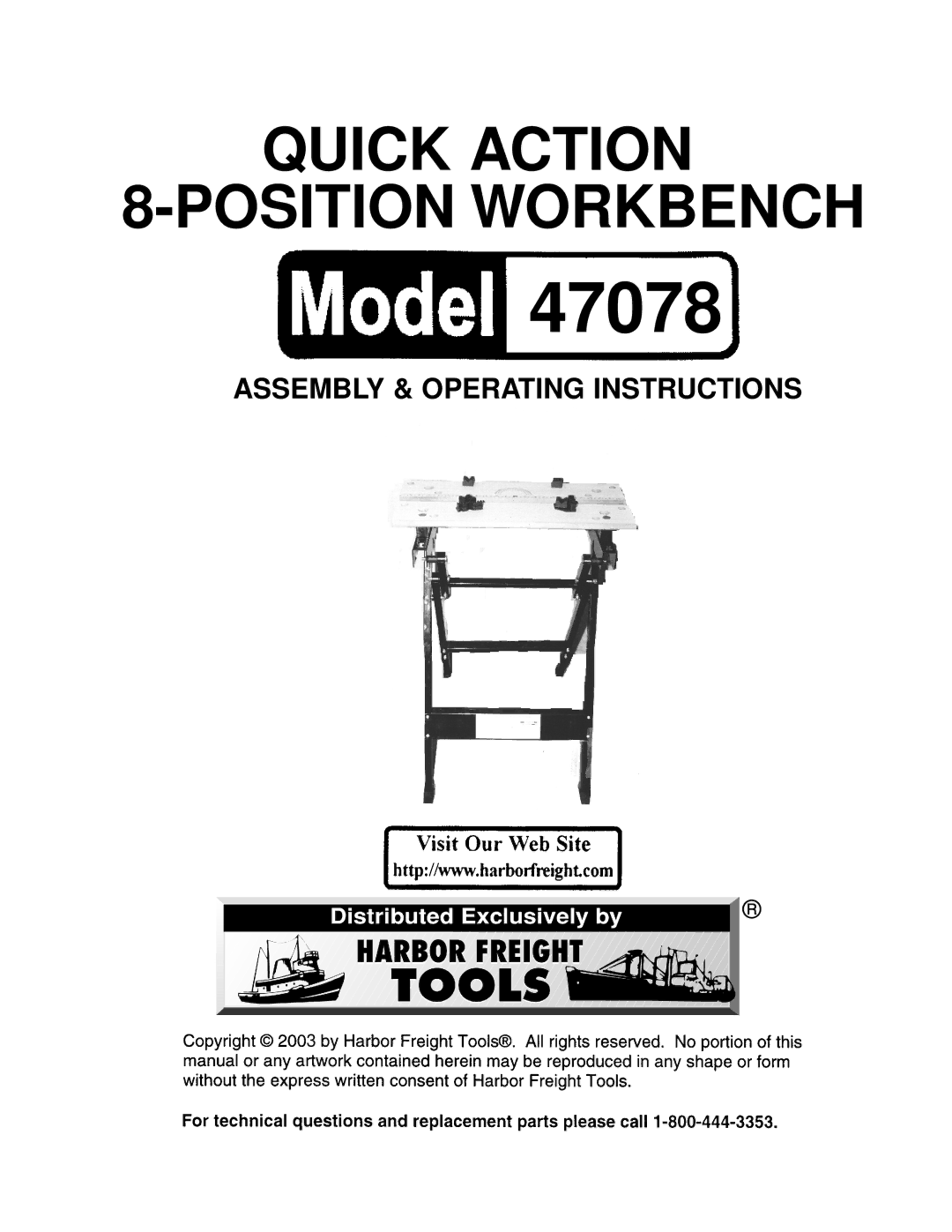 Harbor Freight Tools 47078 operating instructions 
