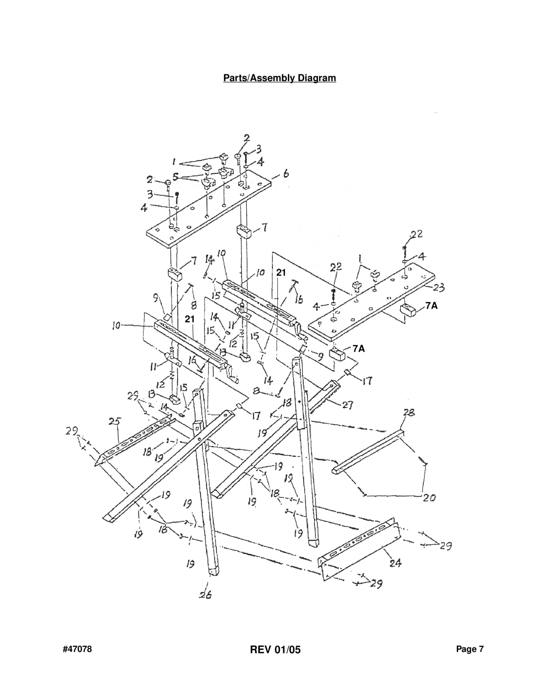 Harbor Freight Tools 47078 operating instructions Parts/Assembly Diagram 