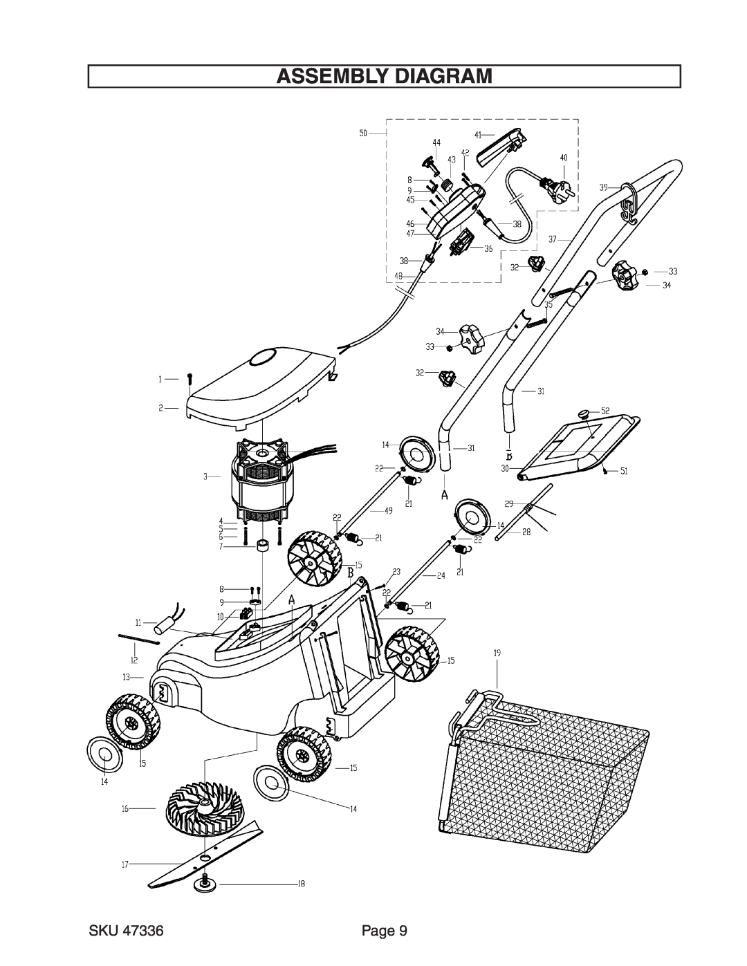 Harbor Freight Tools 47336 manual Assembly Diagram, Page 