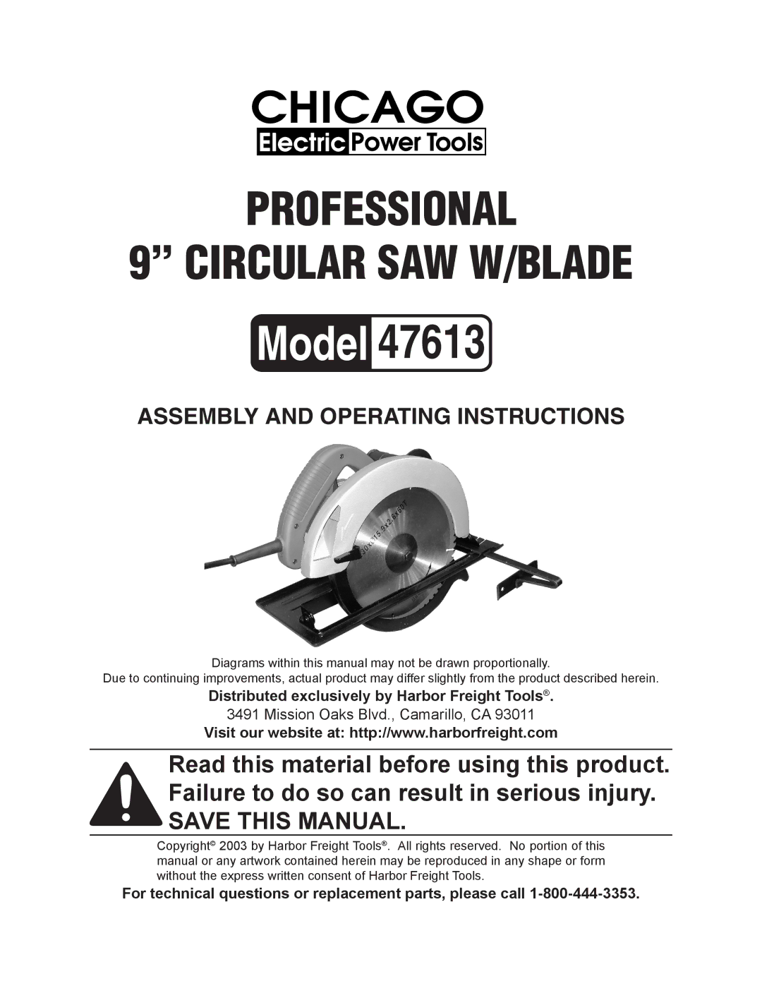 Harbor Freight Tools 47613 operating instructions 