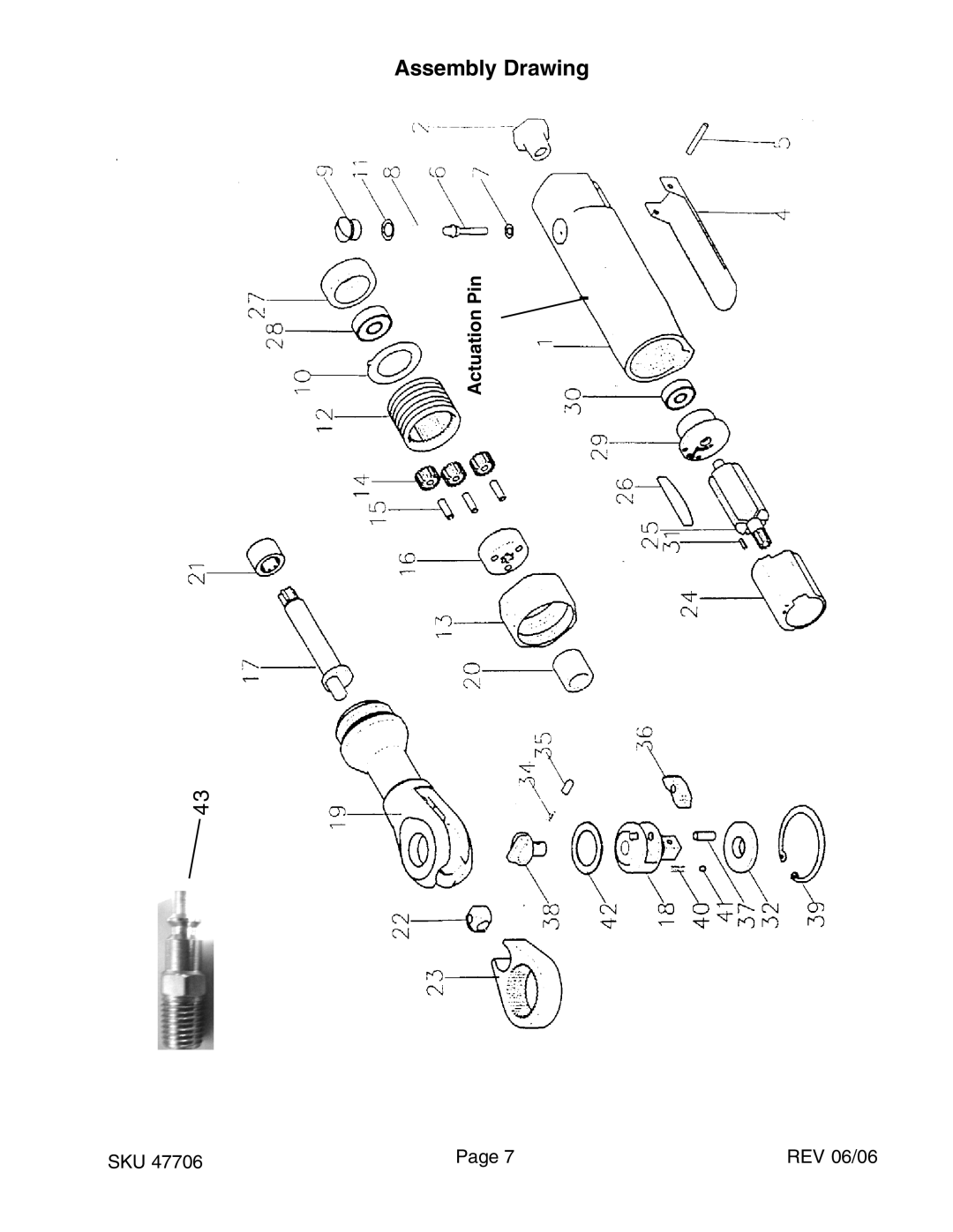 Harbor Freight Tools 47706 operating instructions Assembly Drawing, Actuation Pin 