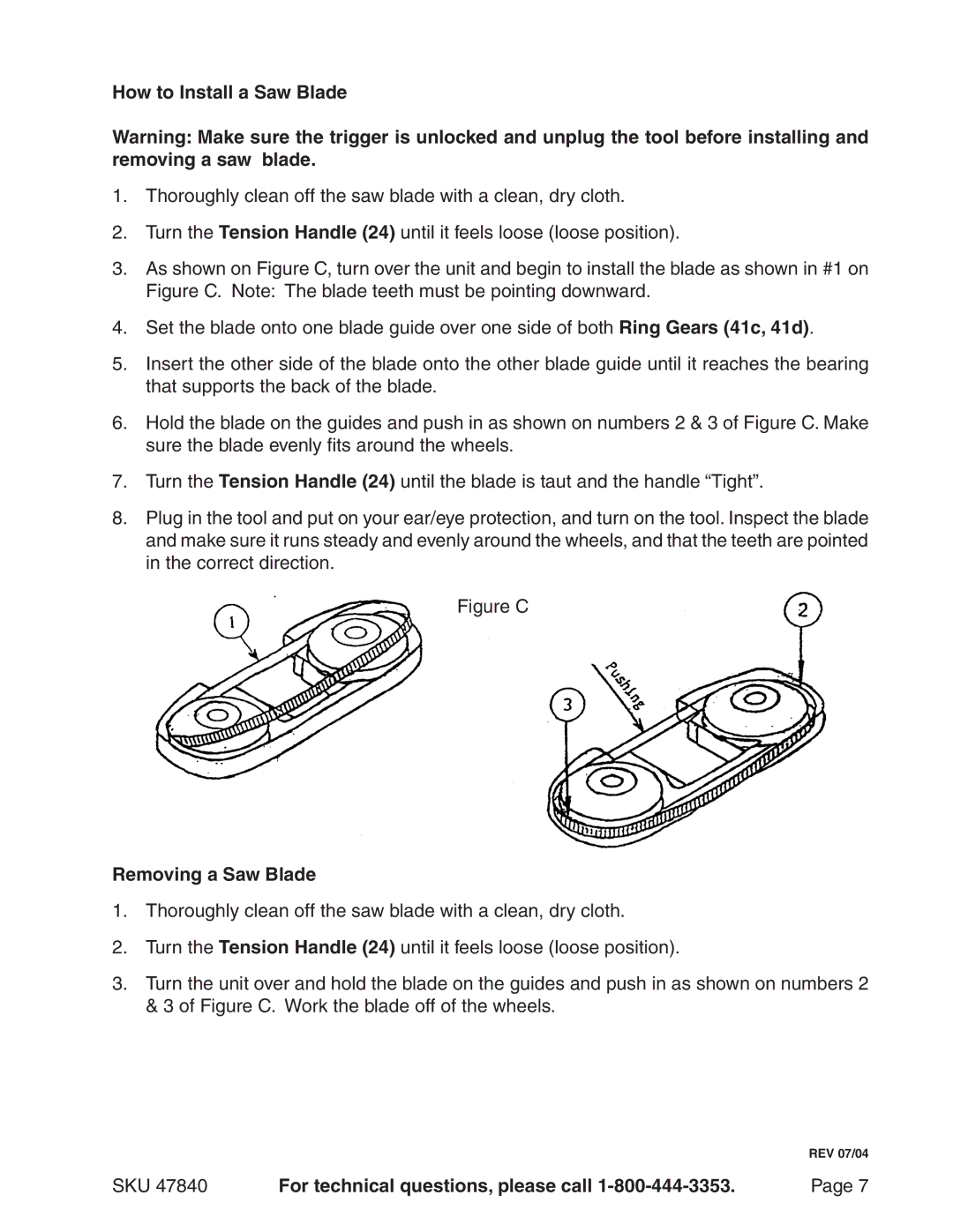 Harbor Freight Tools 47840 operating instructions How to Install a Saw Blade, Removing a Saw Blade 