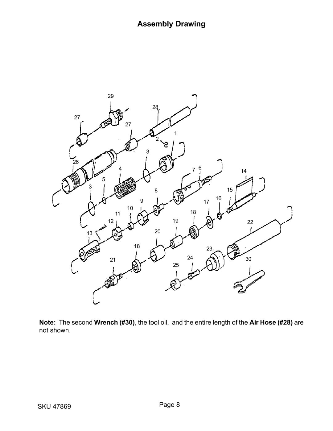 Harbor Freight Tools 47869 operating instructions Assembly Drawing 