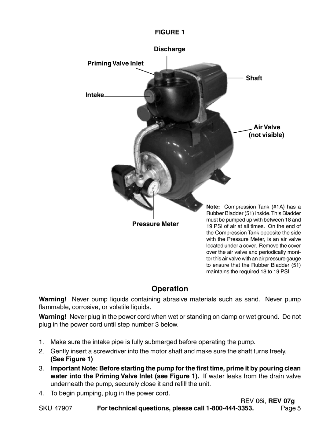 Harbor Freight Tools 47907 operating instructions Operation, 06i, REV 07g 