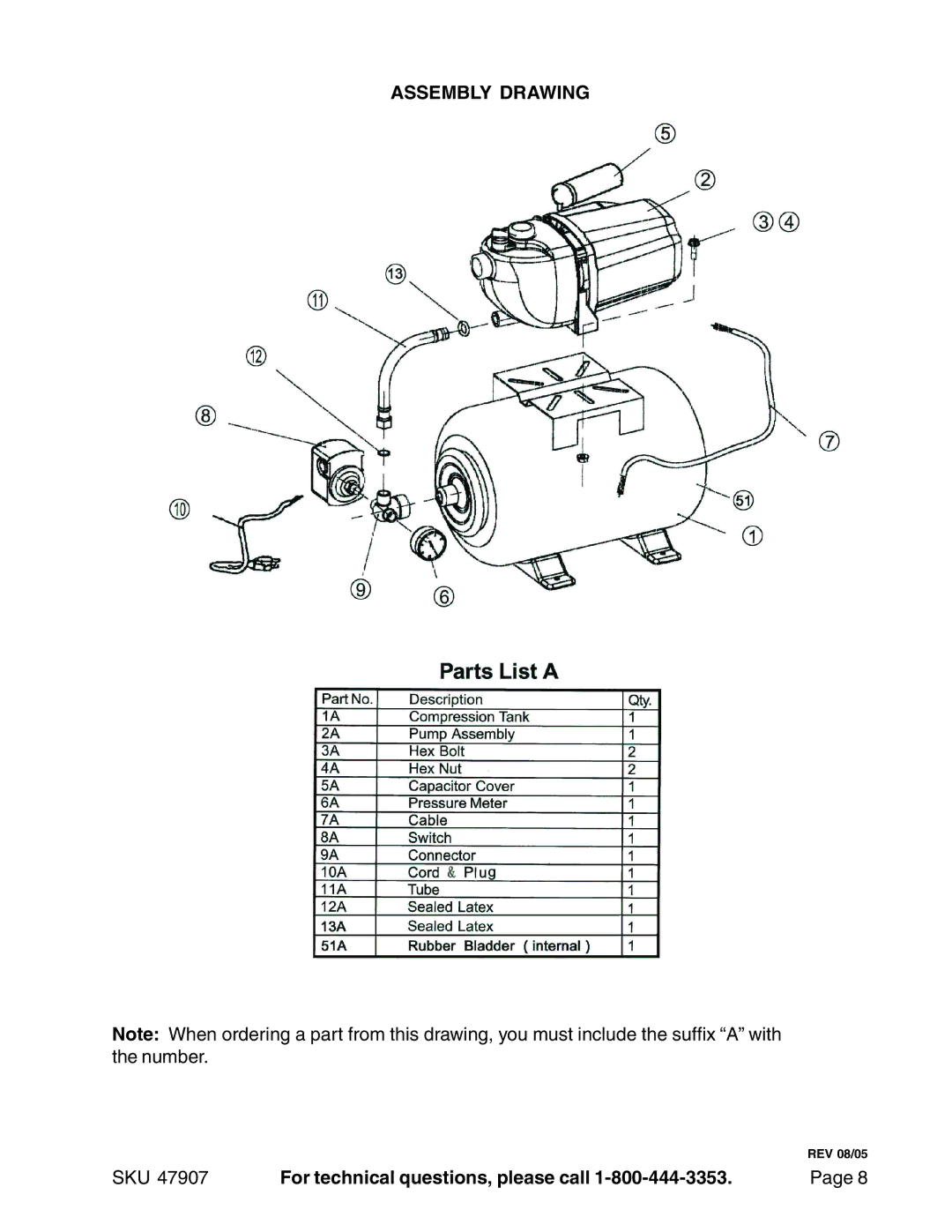 Harbor Freight Tools 47907 operating instructions Assembly Drawing 