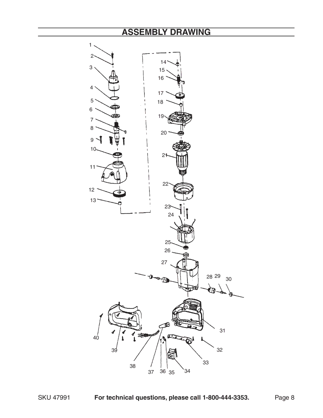 Harbor Freight Tools 47991 manual Assembly Drawing 