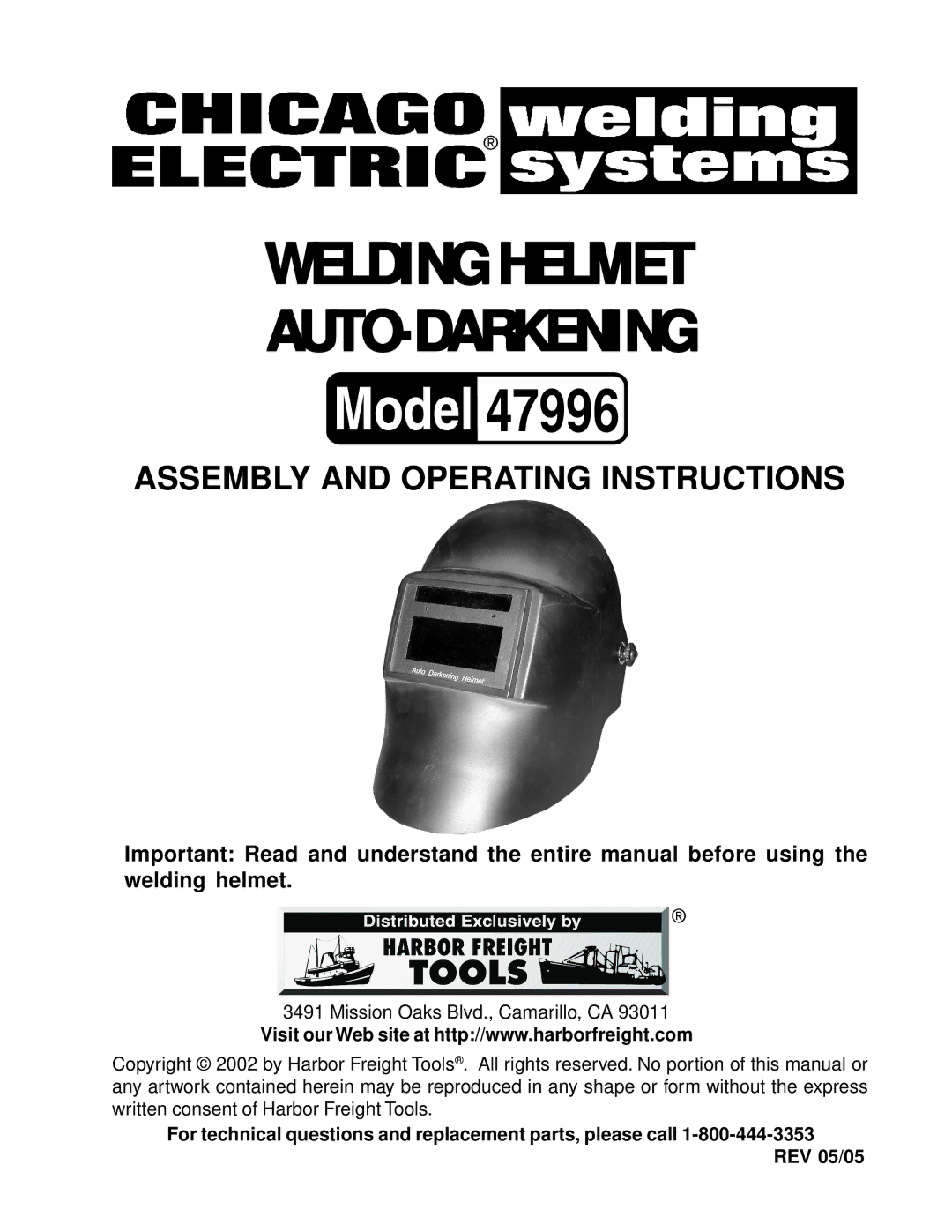 Harbor Freight Tools 47996 operating instructions 