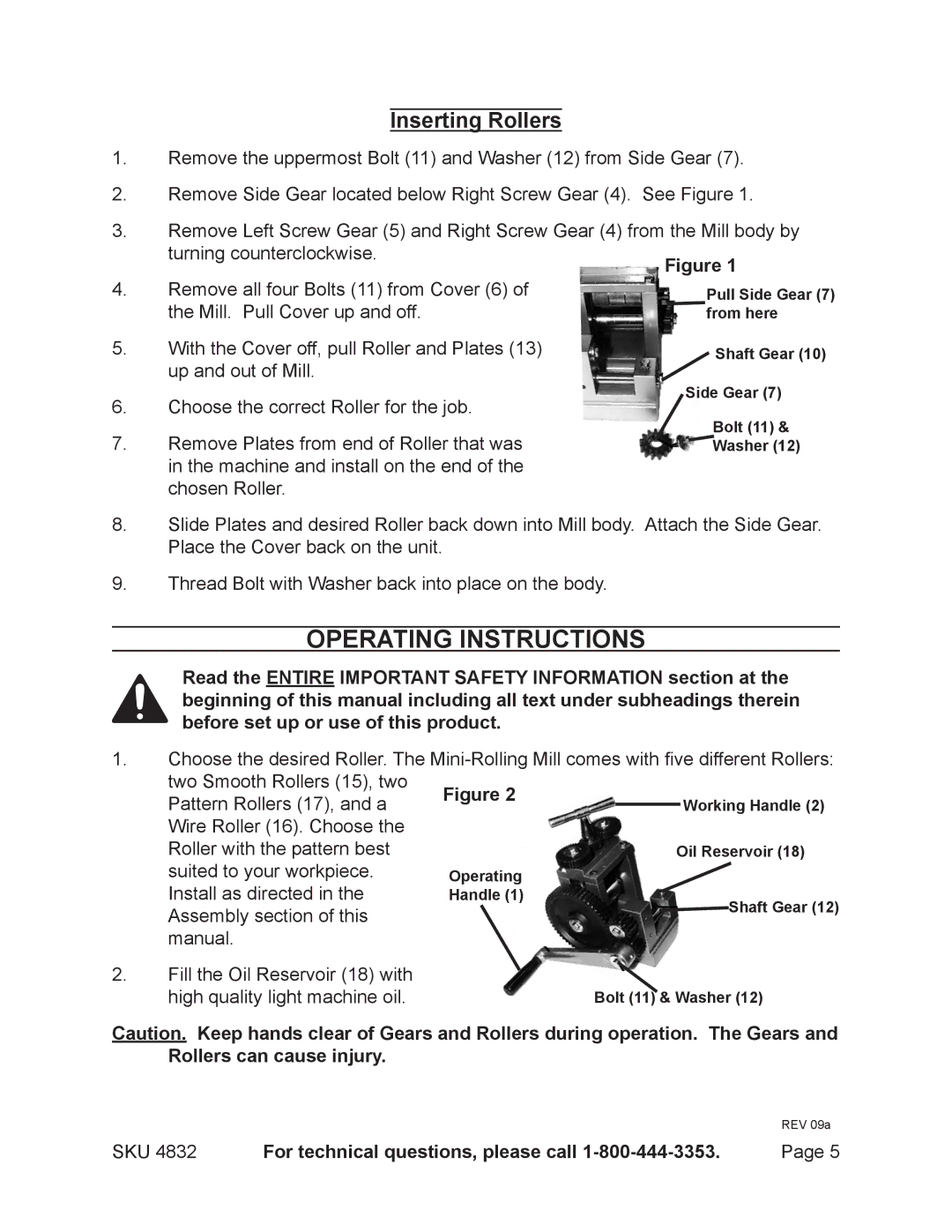 Harbor Freight Tools 4832 manual Operating Instructions, Inserting Rollers 