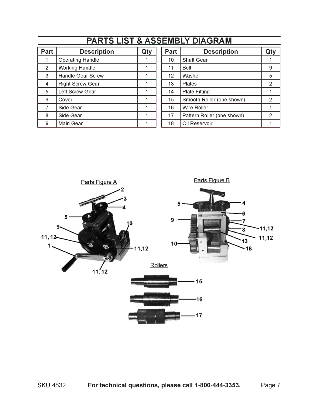 Harbor Freight Tools 4832 manual Parts List & Assembly Diagram, Part Description Qty 