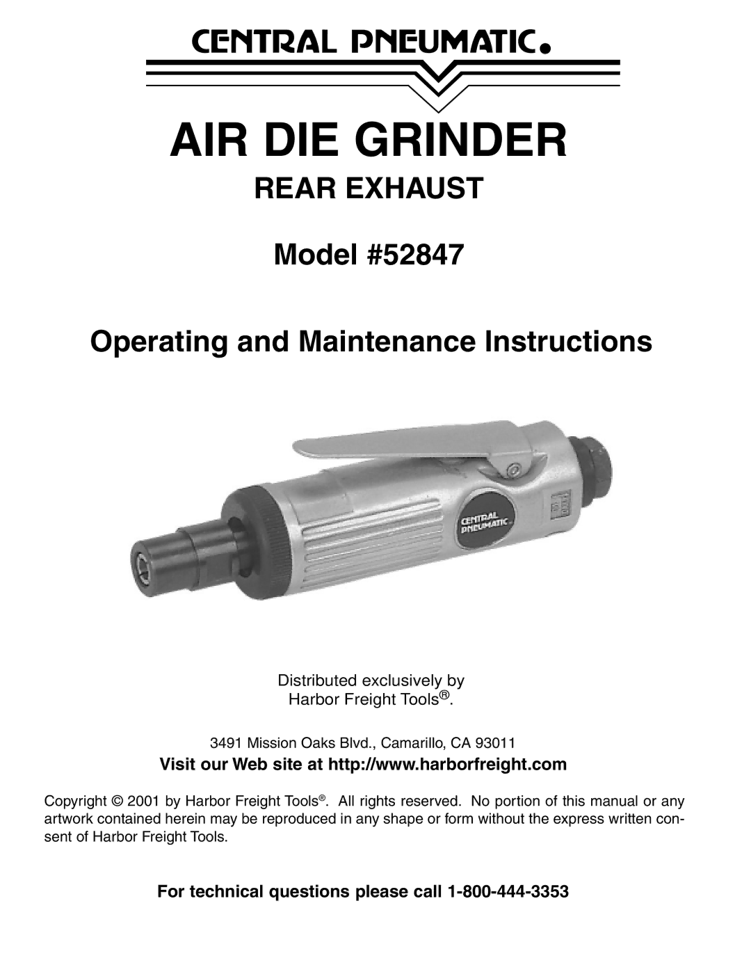 Harbor Freight Tools 52847 manual AIR DIE Grinder 