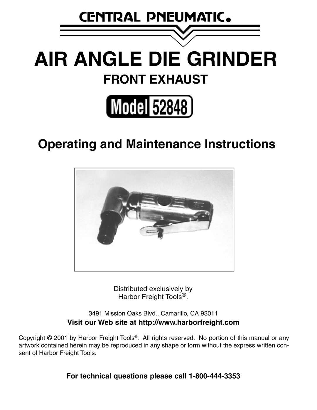 Harbor Freight Tools 52848 manual AIR Angle DIE Grinder 
