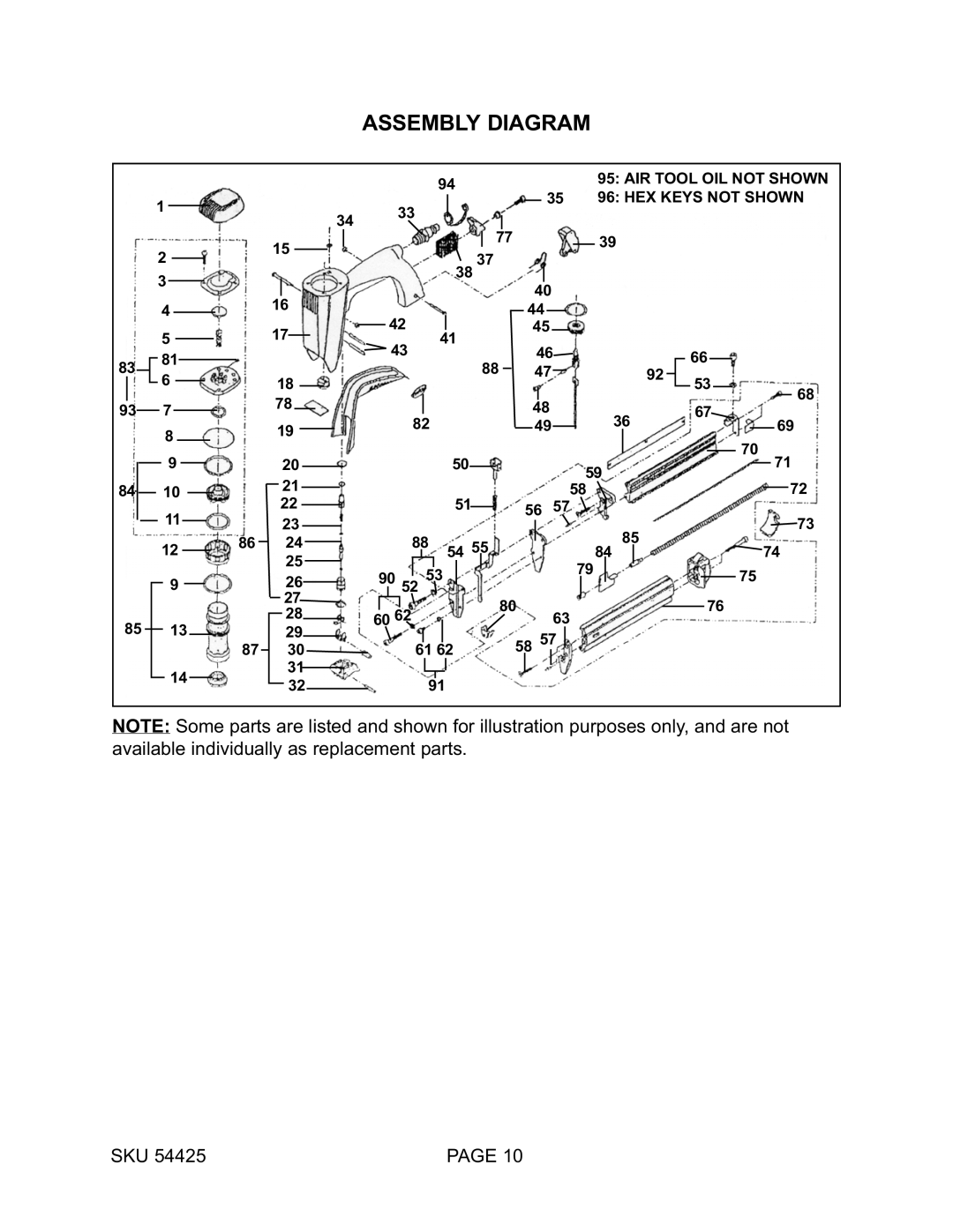 Harbor Freight Tools 54425 operating instructions Assembly Diagram 