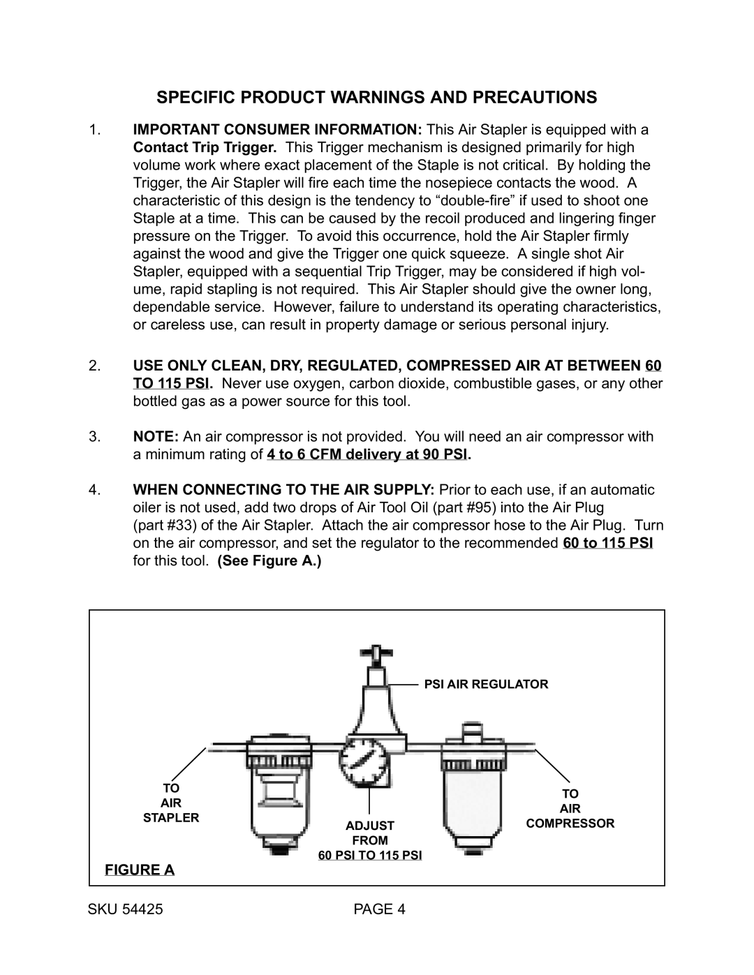 Harbor Freight Tools 54425 operating instructions Specific Product Warnings and Precautions, Figure a 