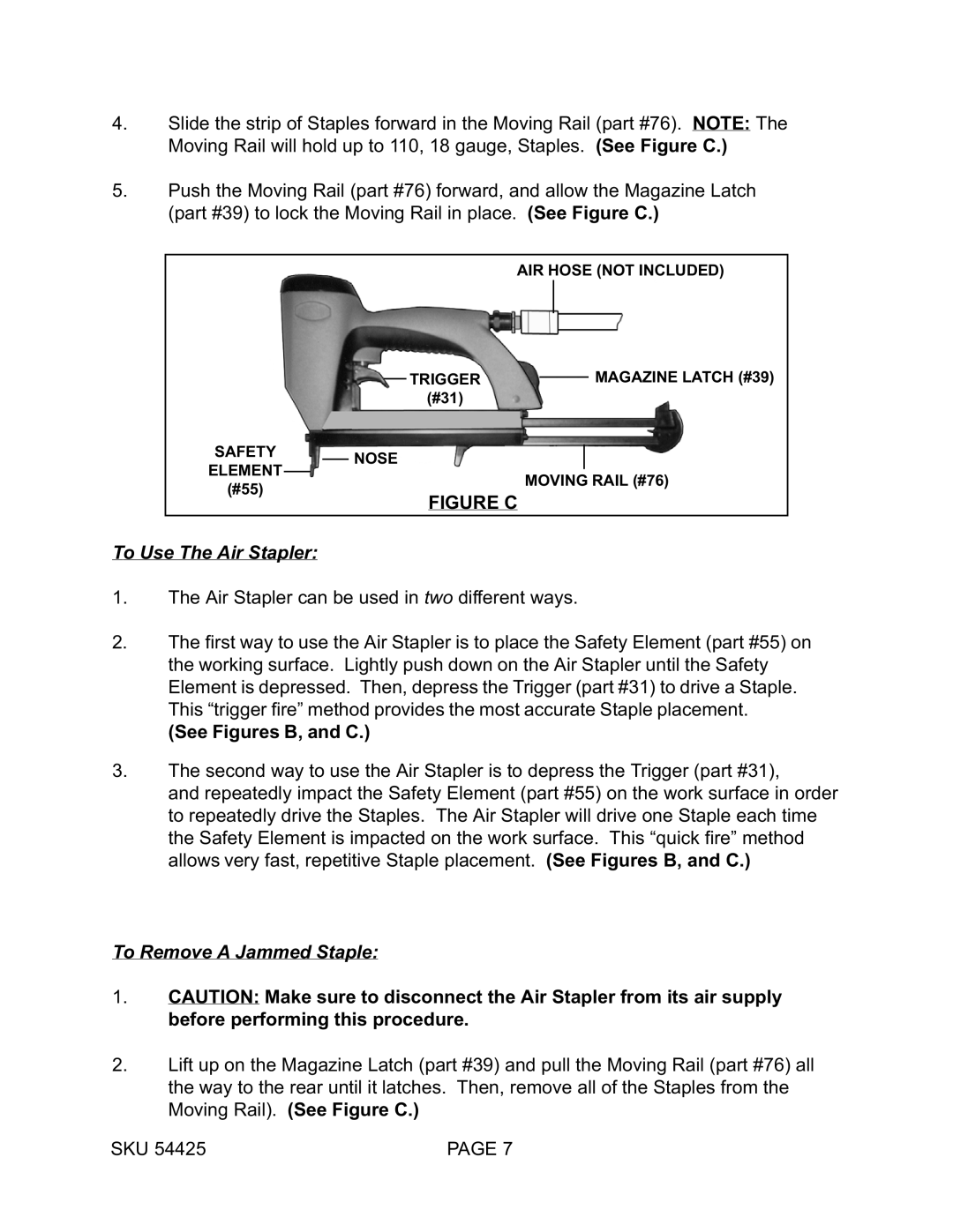 Harbor Freight Tools 54425 operating instructions Figure C 