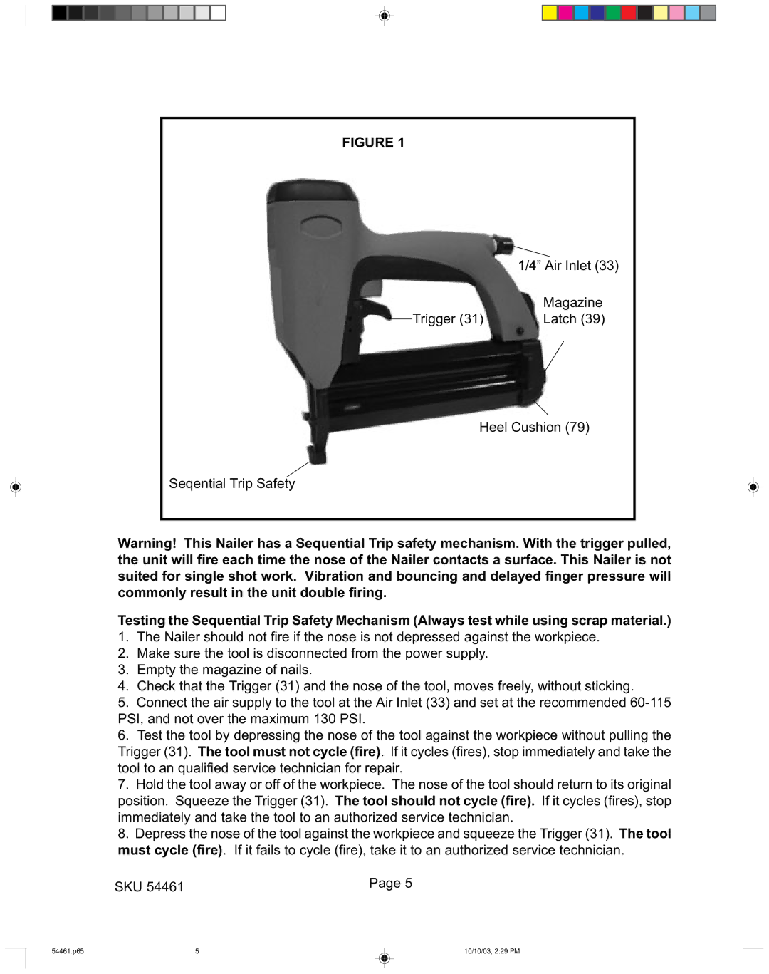 Harbor Freight Tools 54461 operating instructions Air Inlet 