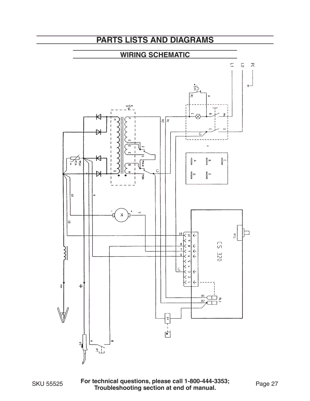 Harbor Freight Tools 55525 manual Parts Lists and Diagrams, Wiring Schematic 