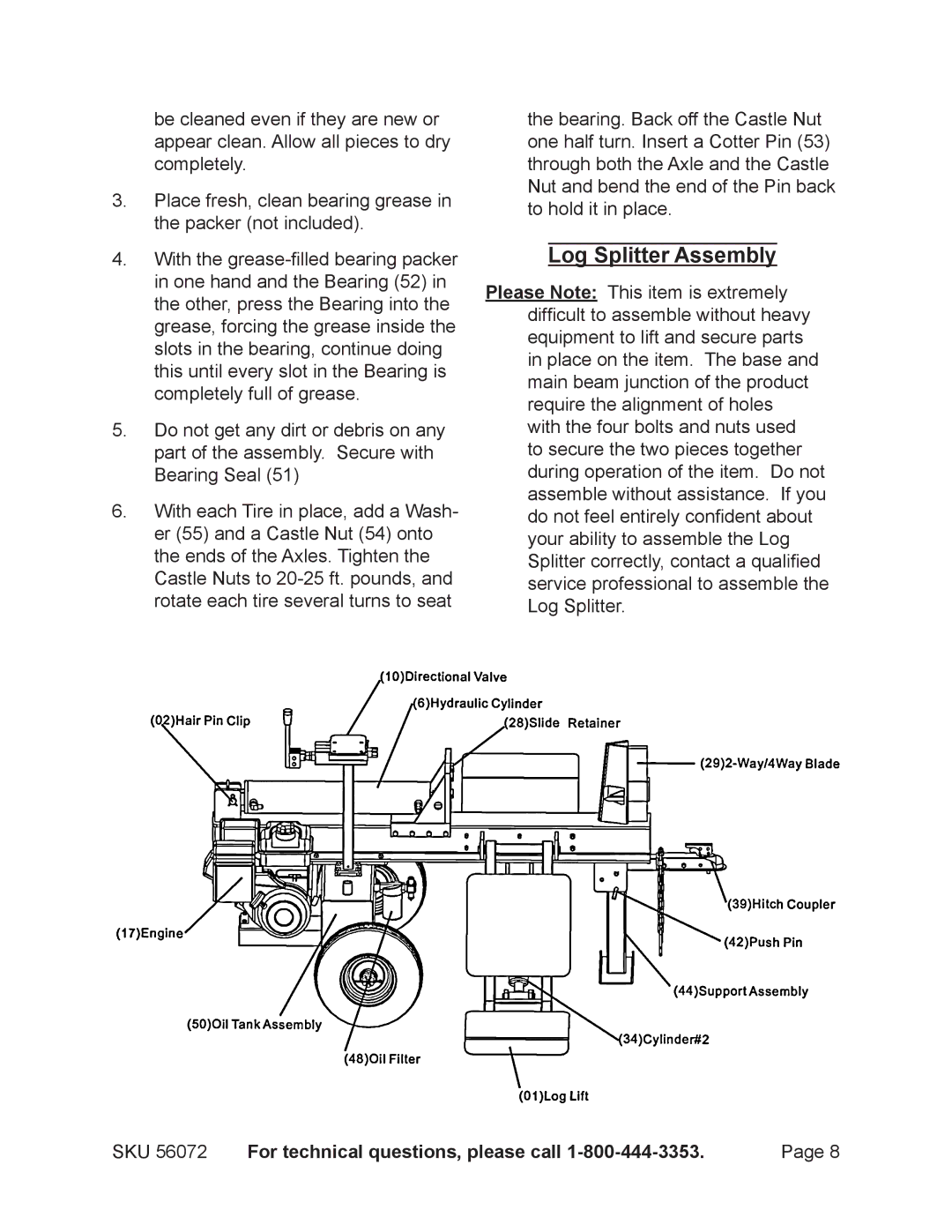 Harbor Freight Tools 56072 manual Log Splitter Assembly 