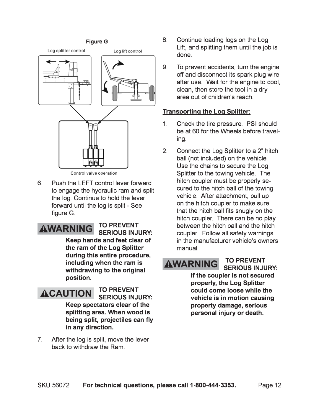 Harbor Freight Tools 56072 manual To prevent serious injury 