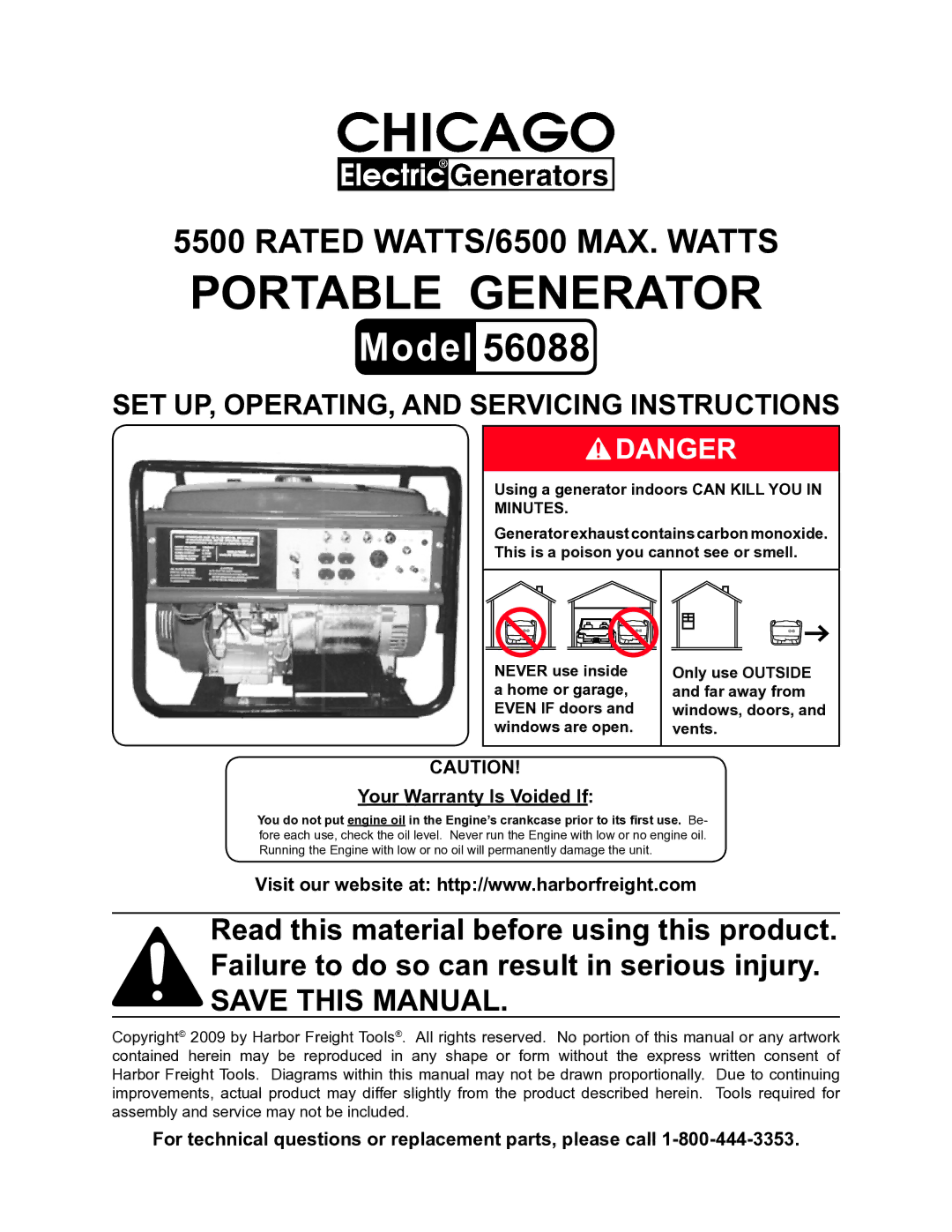 Harbor Freight Tools 56088 warranty Your Warranty Is Voided If, For technical questions or replacement parts, please call 