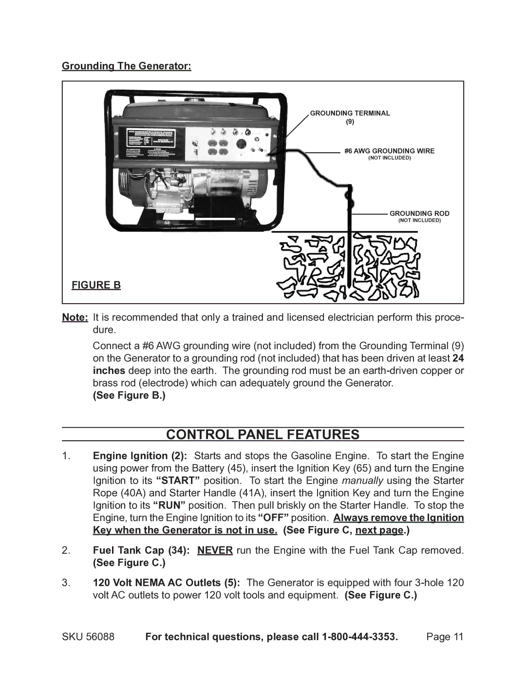 Harbor Freight Tools 56088 warranty Control Panel Features 