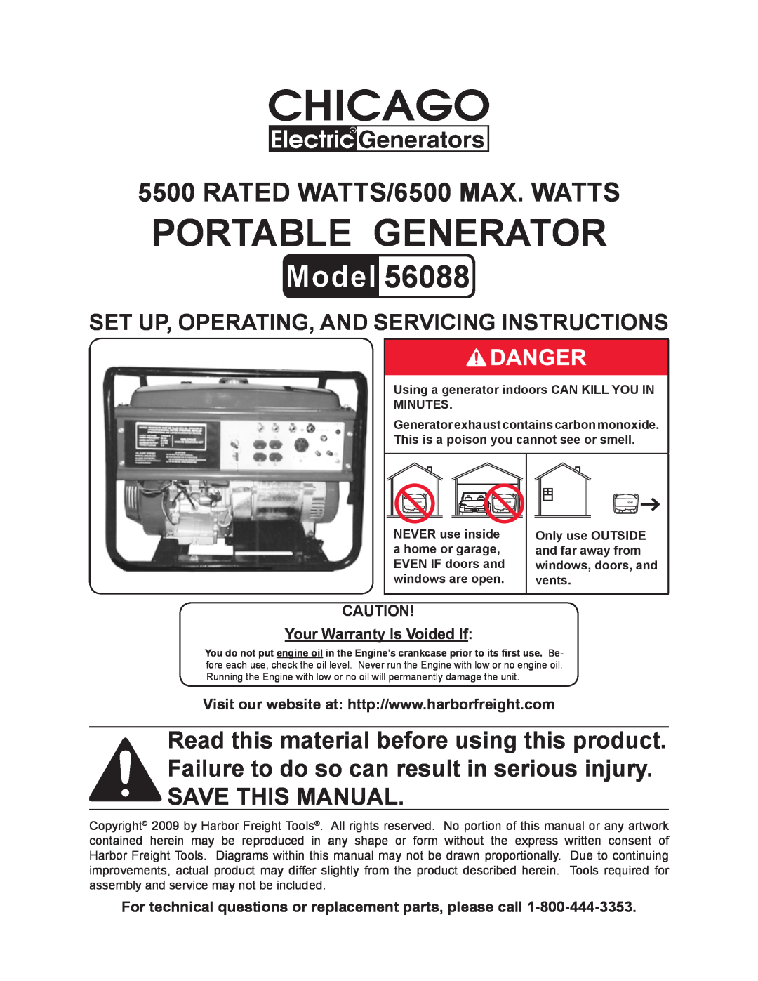 Harbor Freight Tools 56088 warranty Set up, Operating, and Servicing Instructions, Your Warranty Is Voided If 