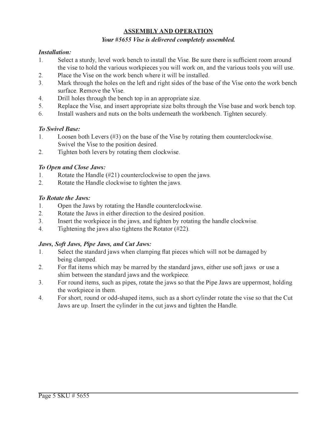 Harbor Freight Tools 5655 operating instructions Assembly and Operation, To Swivel Base 