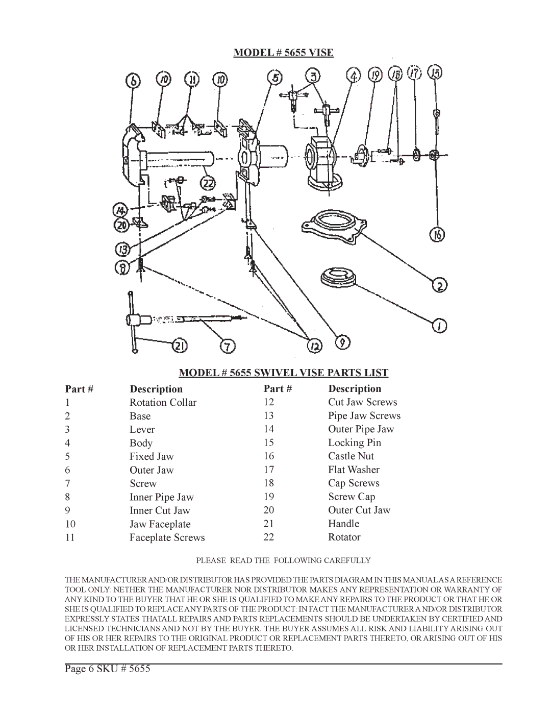 Harbor Freight Tools 5655 operating instructions Sku # 