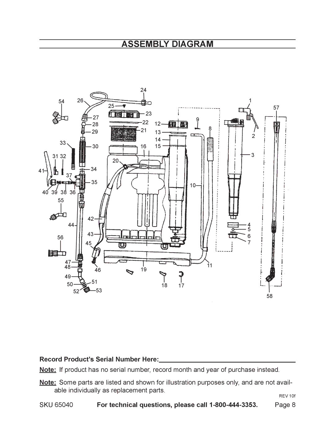 Harbor Freight Tools 65040 operating instructions Record Product’s Serial Number Here 