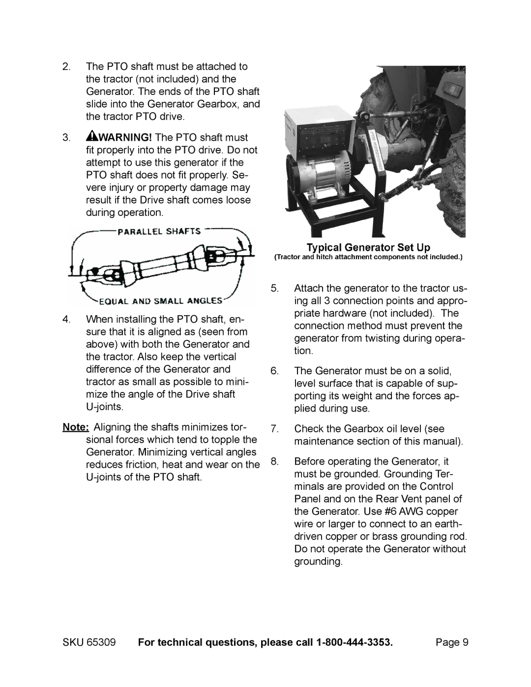 Harbor Freight Tools 65309 manual For technical questions, please call 