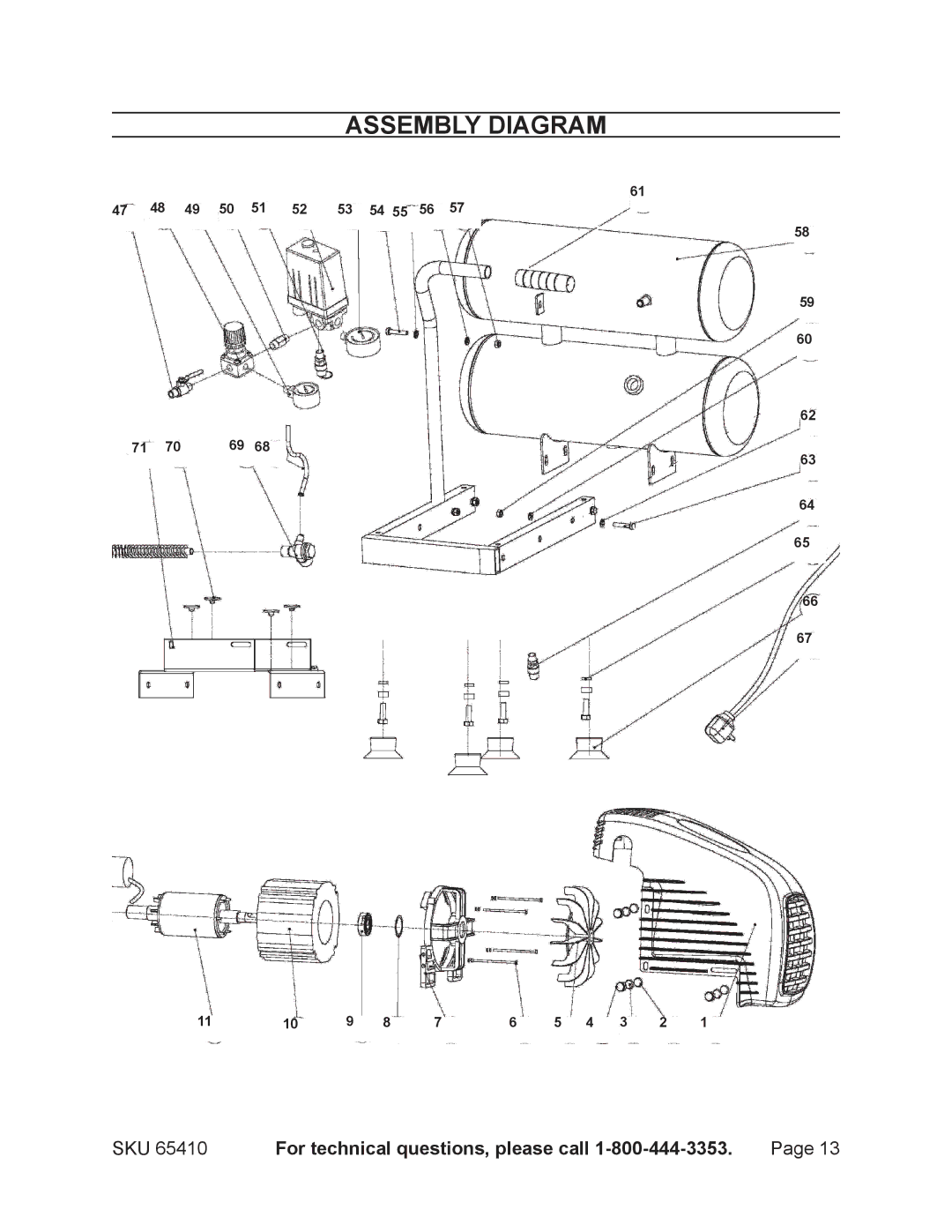 Harbor Freight Tools 65410 operating instructions Assembly Diagram 