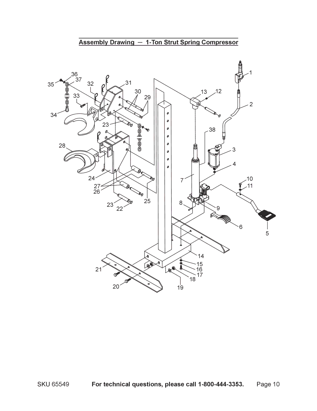 Harbor Freight Tools 65549 manual Assembly Drawing 1-Ton Strut Spring Compressor 