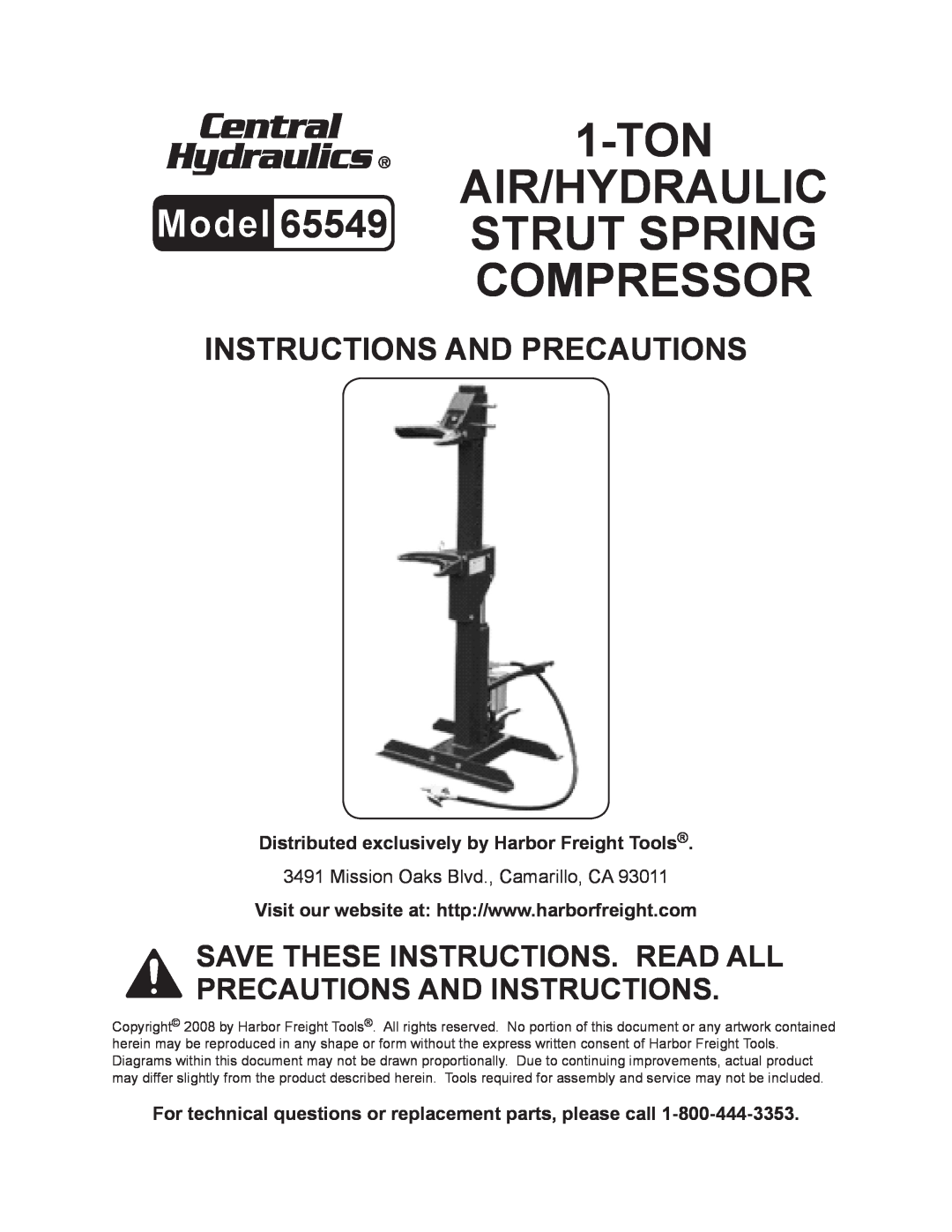 Harbor Freight Tools 65549 manual Save these instructions. Read all precautions and instructions 