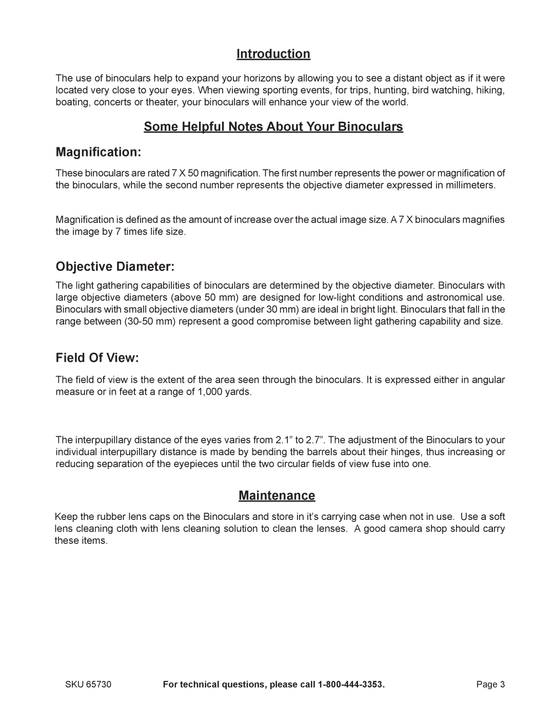 Harbor Freight Tools 65730 manual Introduction, Some Helpful Notes About Your Binoculars Magnification, Objective Diameter 