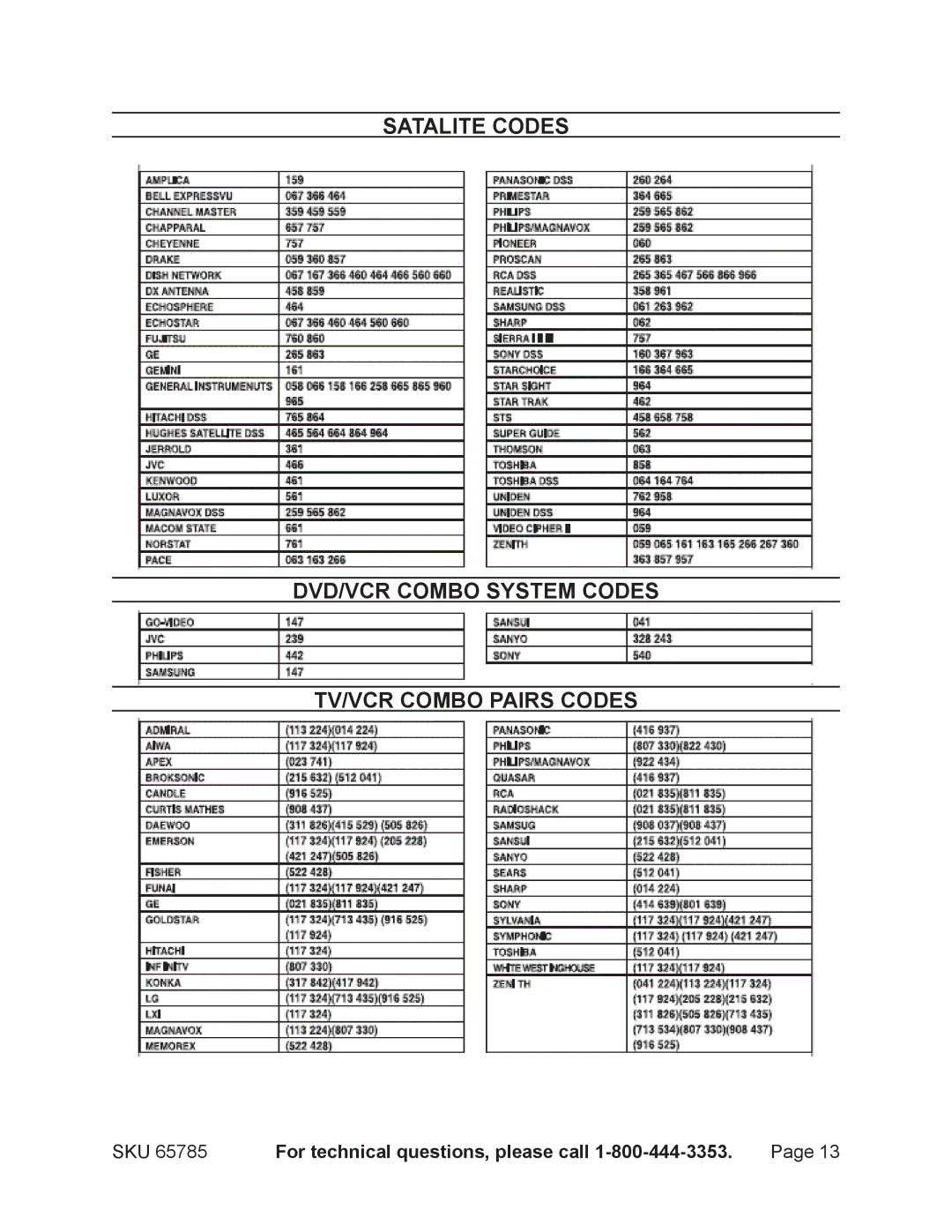 Harbor Freight Tools 65785 manual For technical questions, please call 