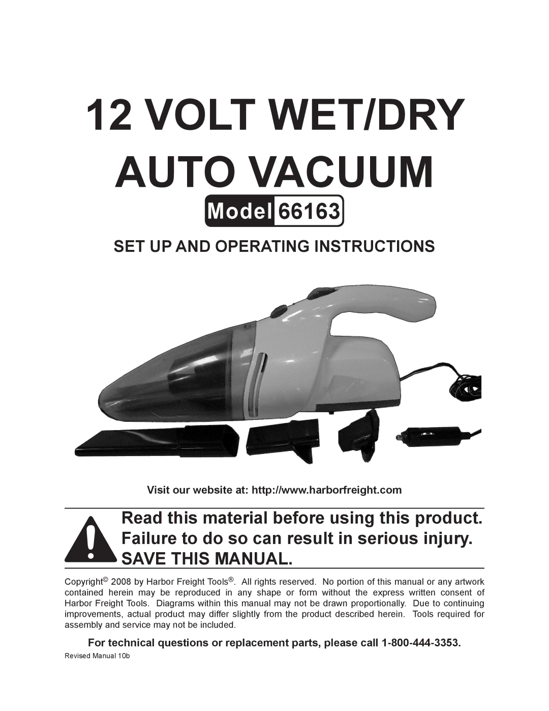 Harbor Freight Tools 66163 operating instructions 