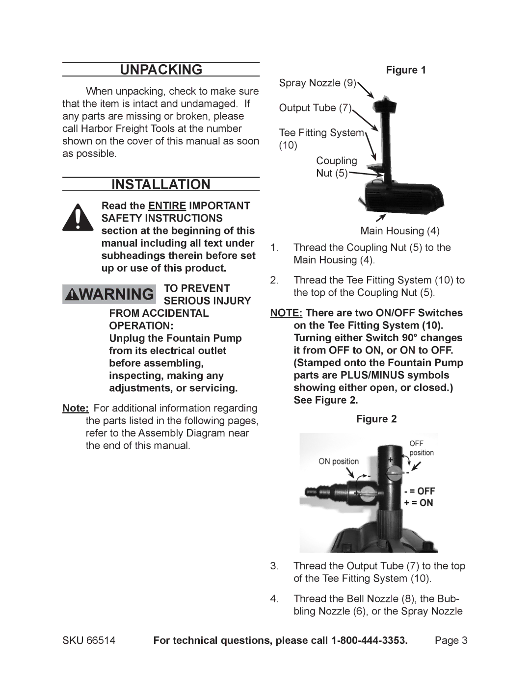 Harbor Freight Tools 66514 manual Unpacking, Installation 