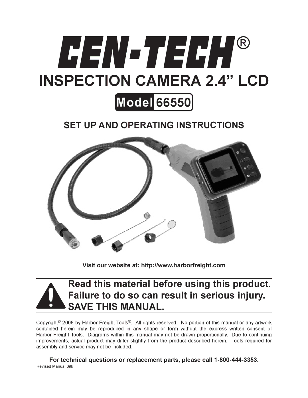 Harbor Freight Tools 66550 operating instructions Inspection Camera 2.4 lcd 