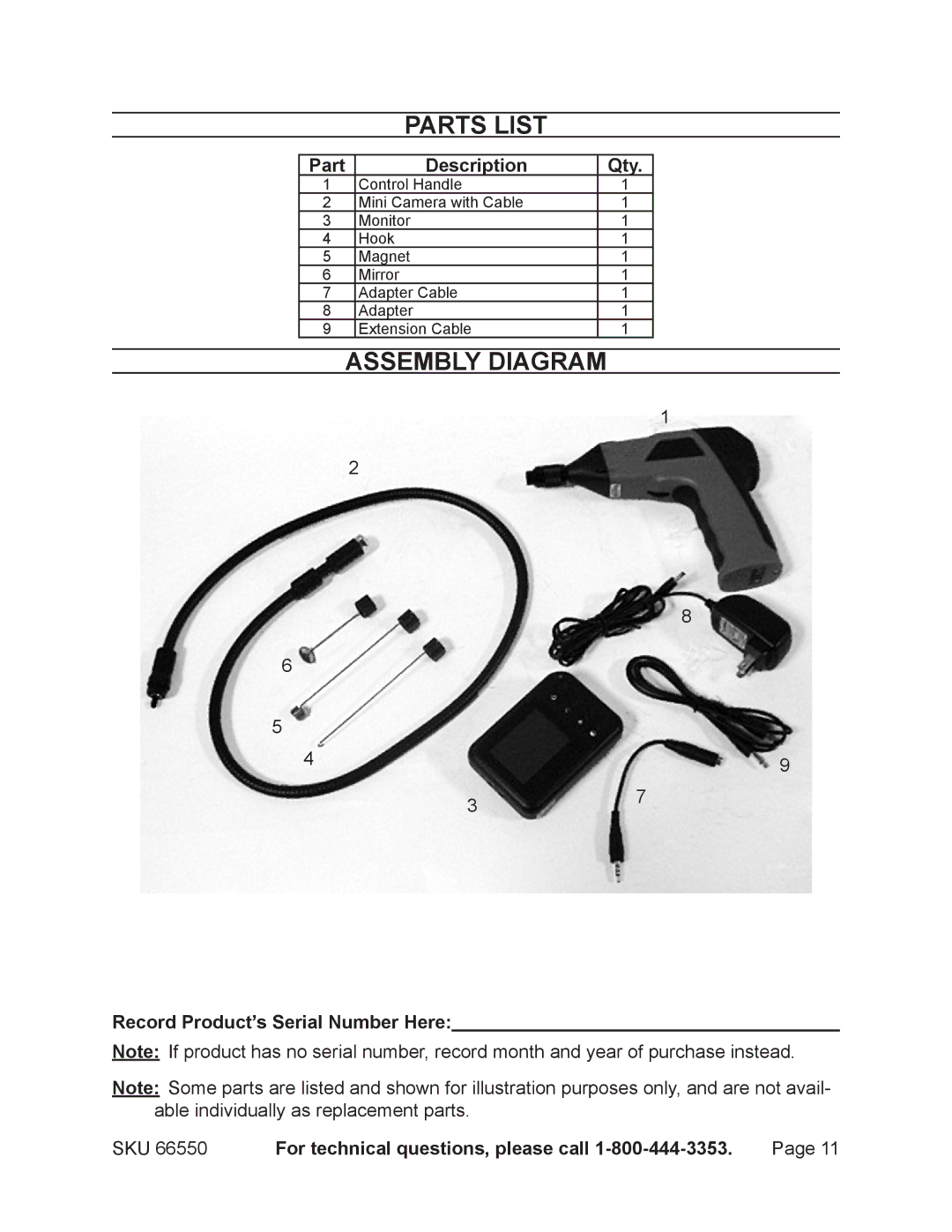 Harbor Freight Tools 66550 operating instructions Parts List, Part Description Qty 