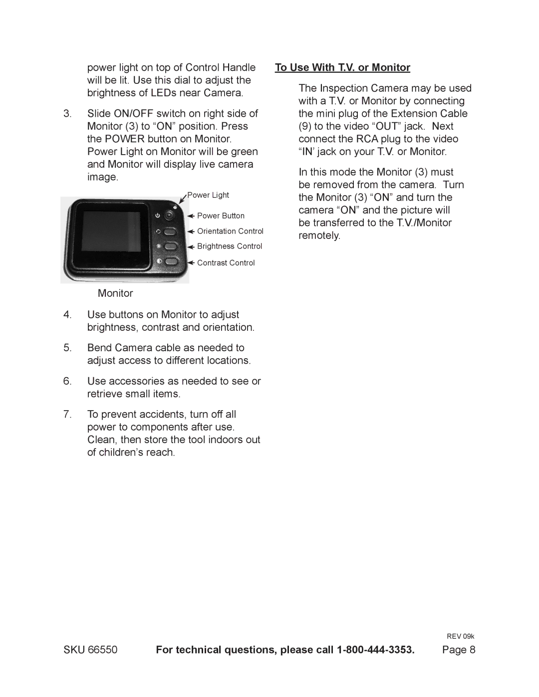 Harbor Freight Tools 66550 operating instructions To Use With T.V. or Monitor 