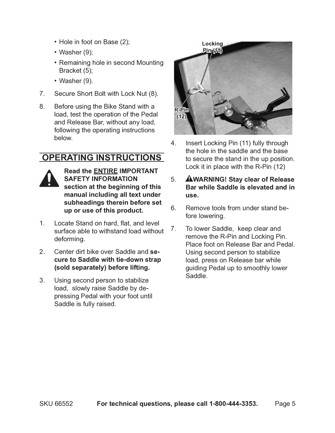 Harbor Freight Tools 66552 operating instructions Operating Instructions 