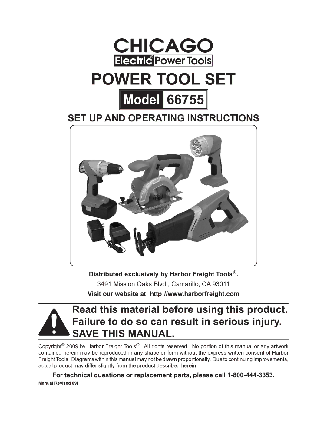 Harbor Freight Tools 66755 operating instructions Distributed exclusively by Harbor Freight Tools 